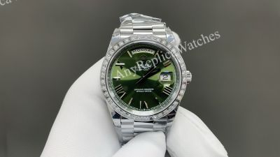 8+ Factory Rolex Daydate 40mm Diamond Bezel 3255 Movement Green/White Face Watch